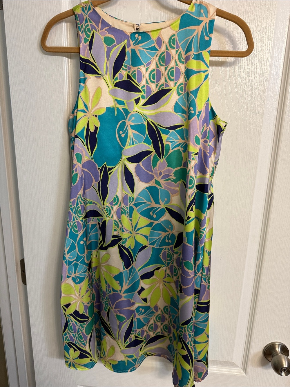 Sleeveless Floral Shift Dress in Teal, Lavender & Lime